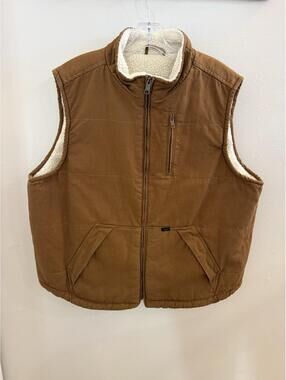 Lee Vest Mens Size XL Tobacco Brown Duck Canvas Sherpa Lining Zip Front Workwear